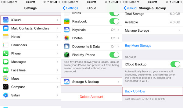 iPhone de copia de seguridad de iCloud