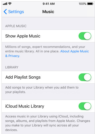 Apagar y encender la biblioteca de música de iCloud