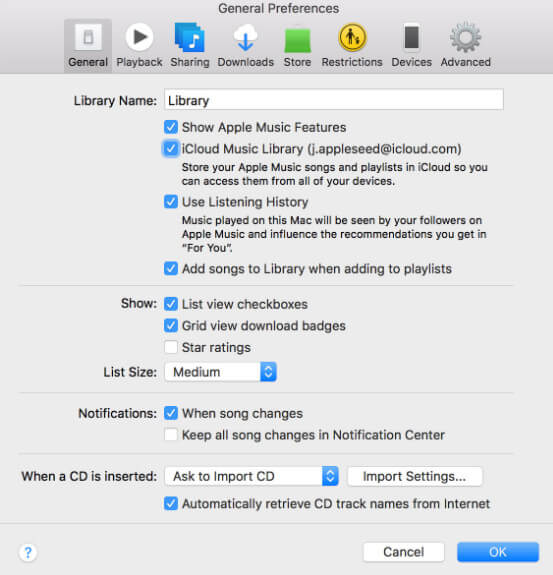 Desactivar la biblioteca musical de iCloud