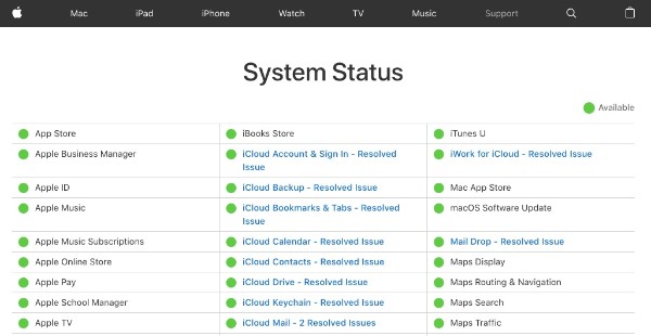 Verificar el estado del sistema Apple