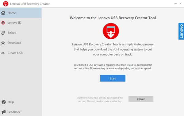 Cree una unidad USB Lenovo Reocvery Windows-8