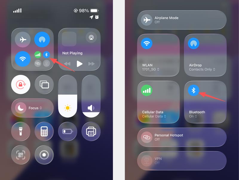 Centro de control del iPhone Bluetooth iOS 26