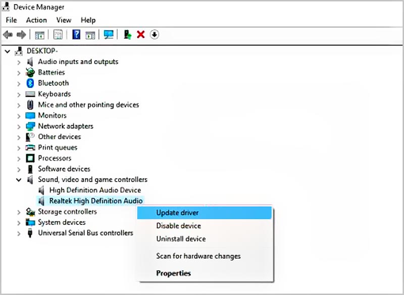 Actualizar controladores de audio Windows 10