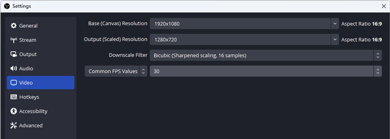 Configuración de vídeo