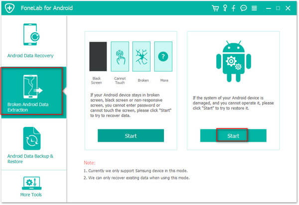 Ejecutar la extracción de datos rotos de Android