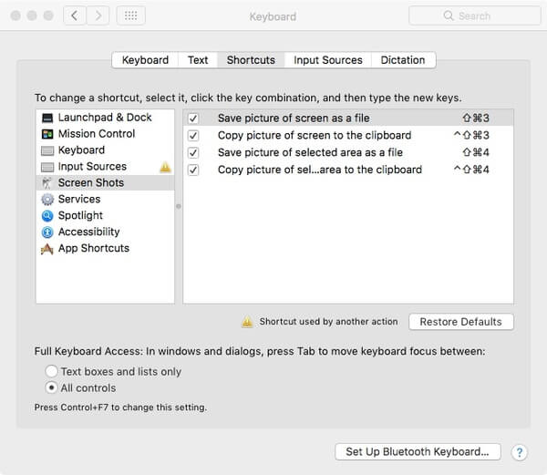 Verifique la configuración de acceso directo de captura de pantalla