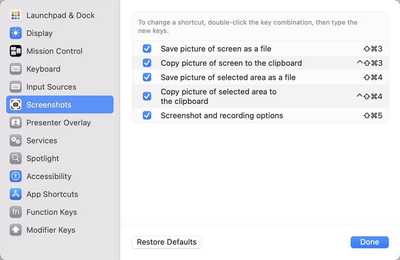 Comprobar accesos directos de capturas de pantalla de Mac