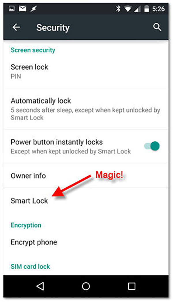 Activar el bloqueo inteligente de Android