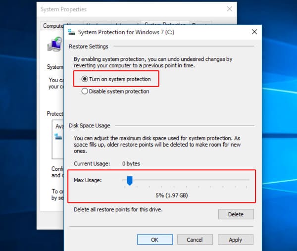 Administrar la configuración de recuperación del sistema de Windows 10