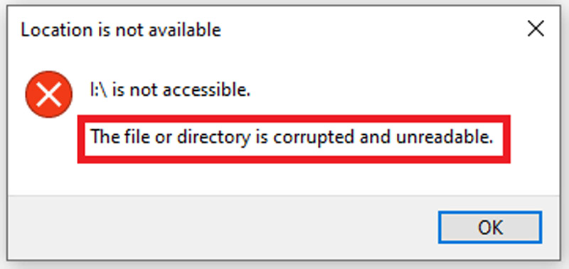 Error El archivo o directorio está dañado y es ilegible