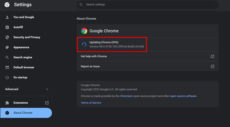Actualizar Chrome Browser
