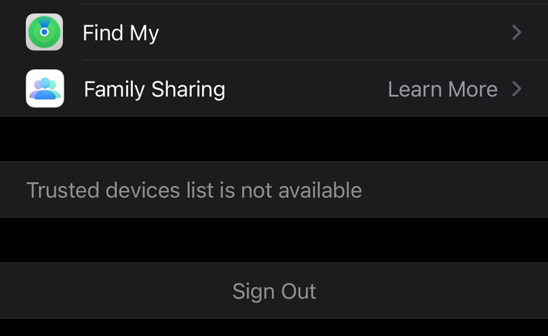 La lista de dispositivos de confianza no está disponible para iPhone.