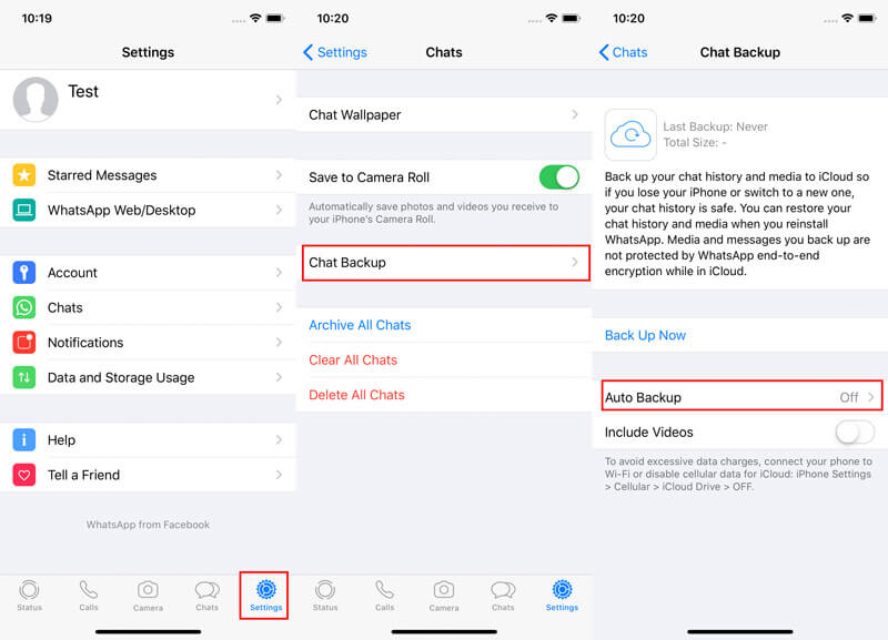 Seleccione Copia de seguridad de chat de Whatsapp