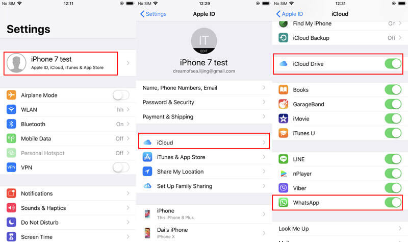 Encienda iCloud Drive Whatsapp