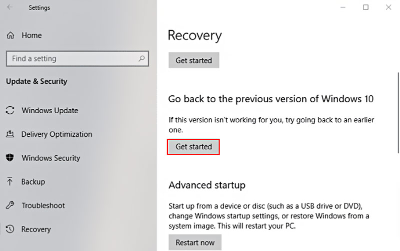 Restaurar Windows 10 a una versión anterior