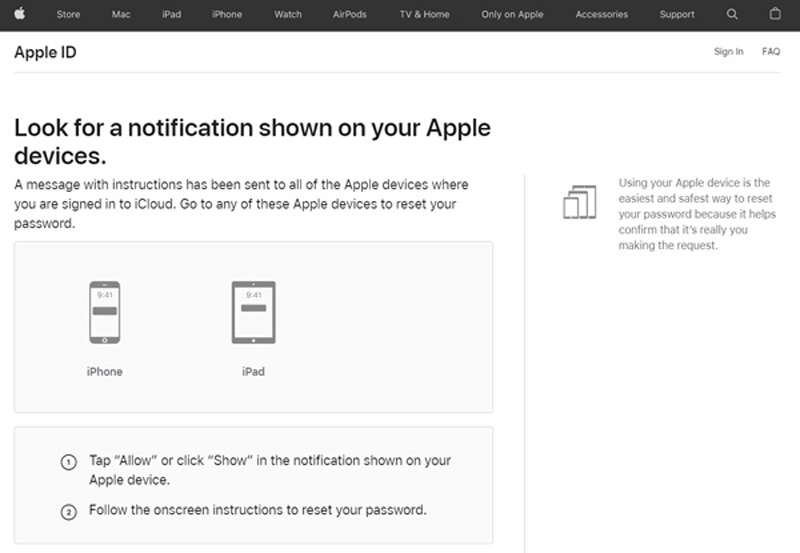 Seleccione iPhone o iPad para restablecer la contraseña de ID de Apple