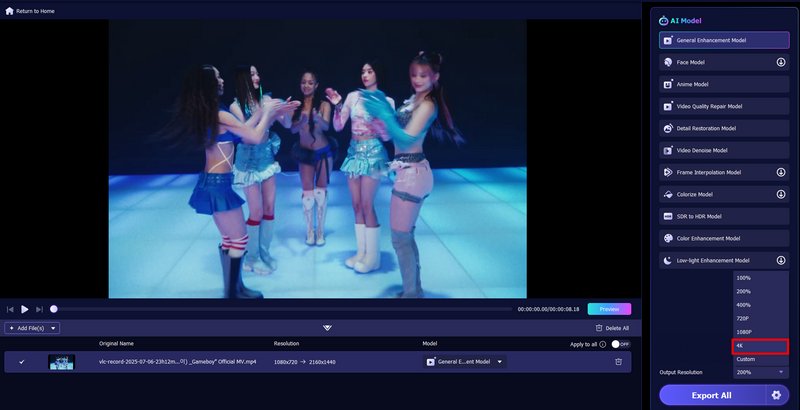 Elija la resolución y el formato