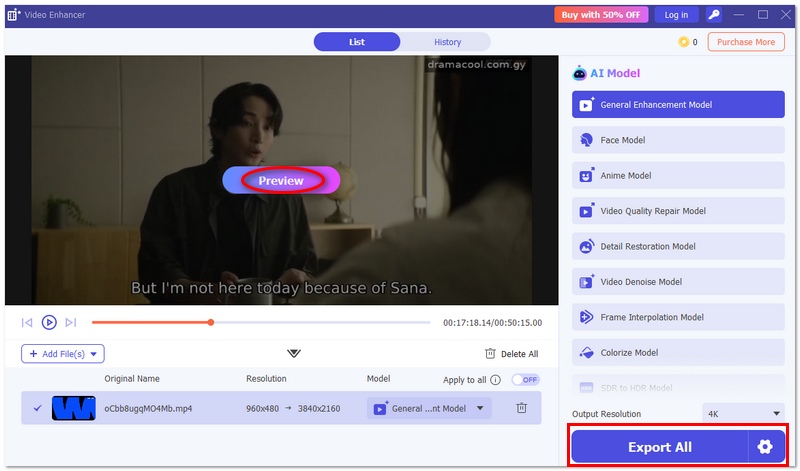 Vista previa y exportación