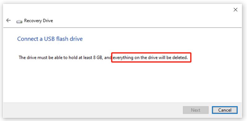 Conectar una unidad USB para crear un disco de recuperación de Windows 10