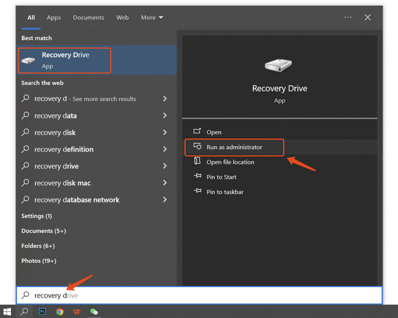 Aplicación de unidad de recuperación de Windows 10