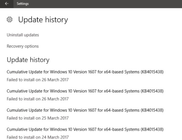 Historial de actualizaciones de Windows 10