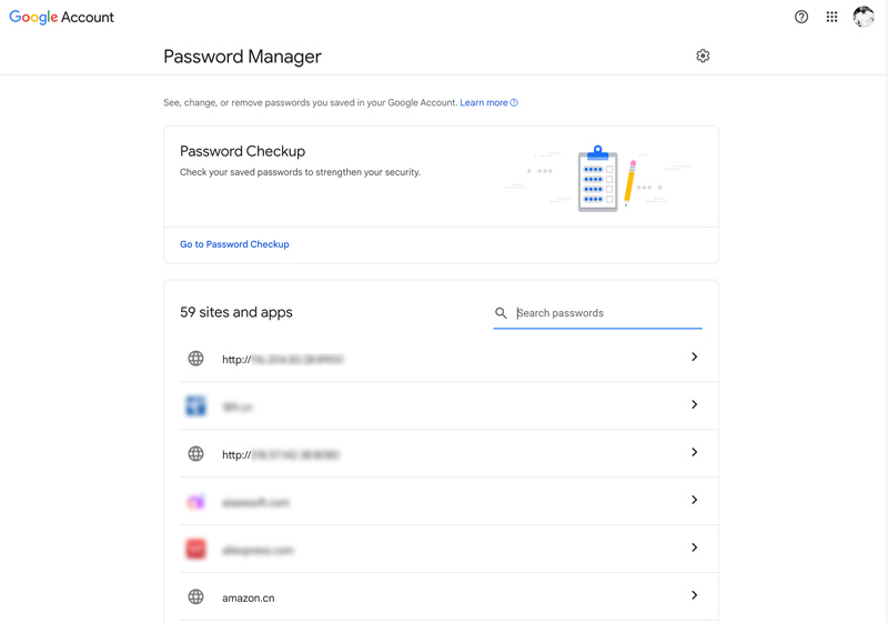Administrador de contraseñas del navegador de la cuenta de Google