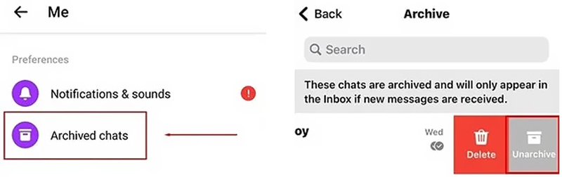 Encuentra mensajes de Messenger en chats archivados