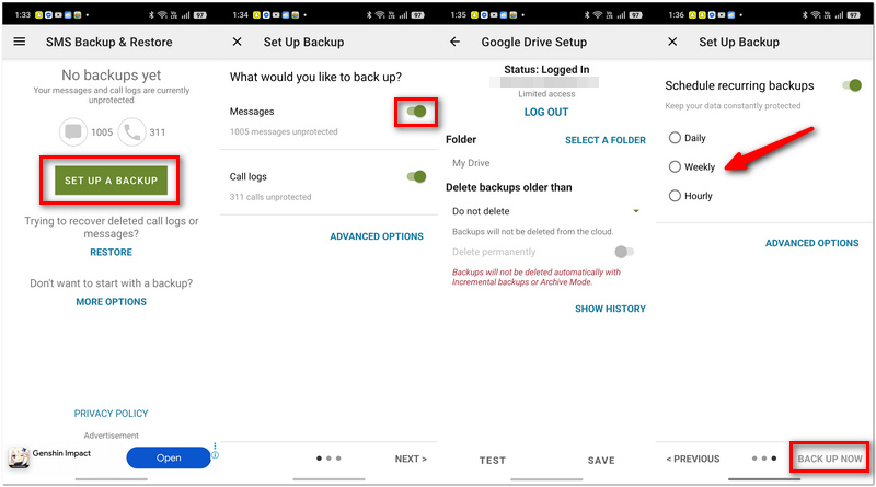 Copia de seguridad de SMS mediante la función de copia de seguridad y restauración de SMS.