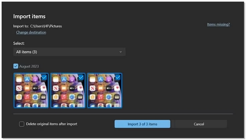 Seleccione las fotos