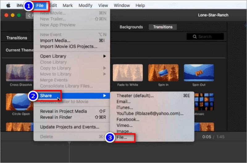 iMovie Seleccionar archivo para compartir