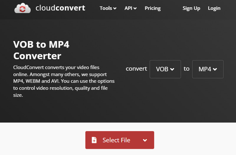 CloudConvert Seleccionar archivo VOB a MP4