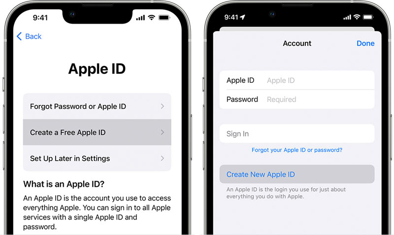 Cree una ID de Apple durante la configuración y en la tienda de aplicaciones