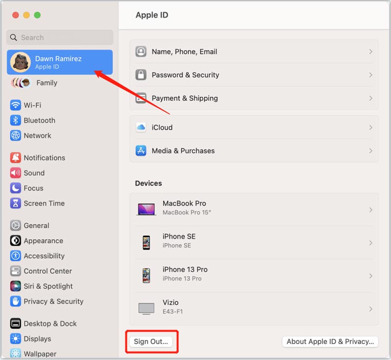 Cerrar sesión de ID de Apple en Mac