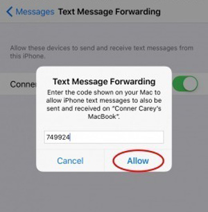 Ingrese el código para transferir iMessages de iPhone a Mac