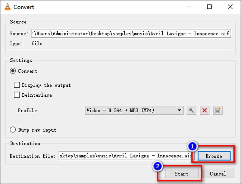 VLC Haga clic en Examinar e iniciar