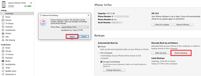 Restaurar iPhone desde iTunes después de realizar una copia de seguridad
