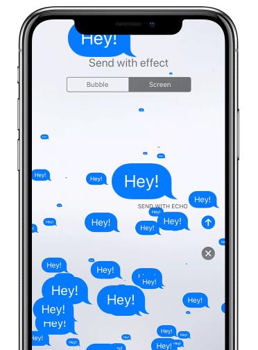 iPhone x enviar mensaje con animación de eco de efecto