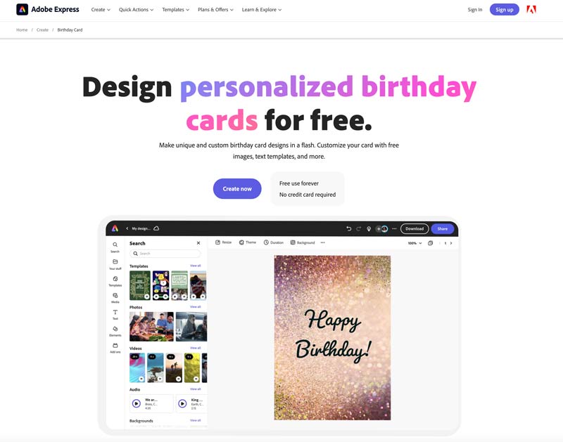 Tarjeta de cumpleaños electrónica Adobe Express Design en línea