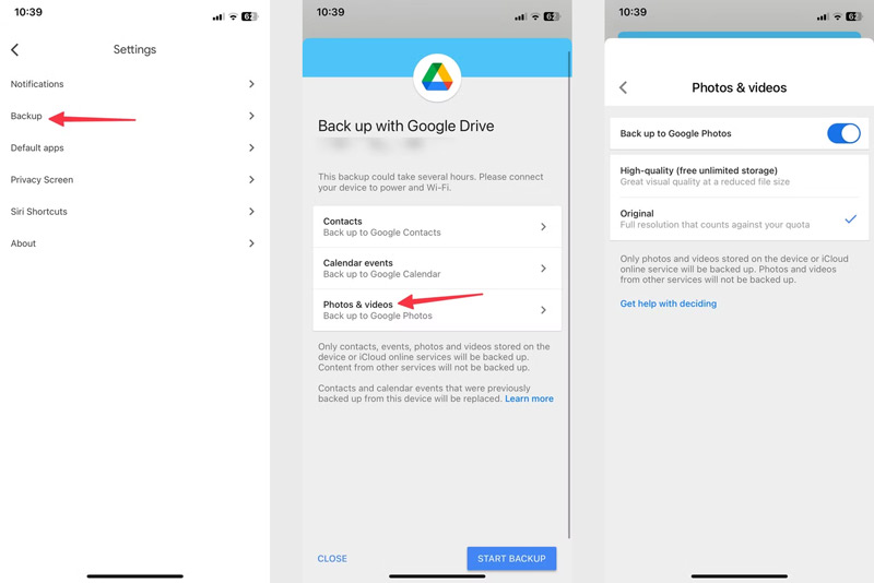 Usa Google Drive para hacer copias de seguridad de las fotos y videos de tu iPhone.