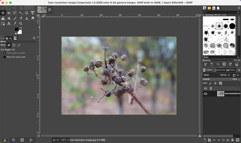 Agregar imagen de baja resolución a GIMP