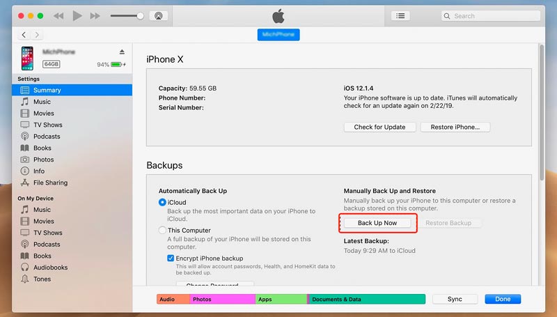 Copia de seguridad de iPhone en iTunes en Mac