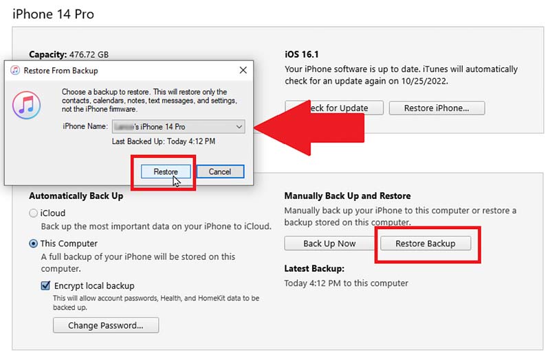 Restaurar iPhone 14 desde la copia de seguridad de iTunes