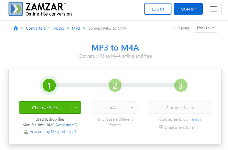 Zamzar Elija el archivo MP3 a M4A