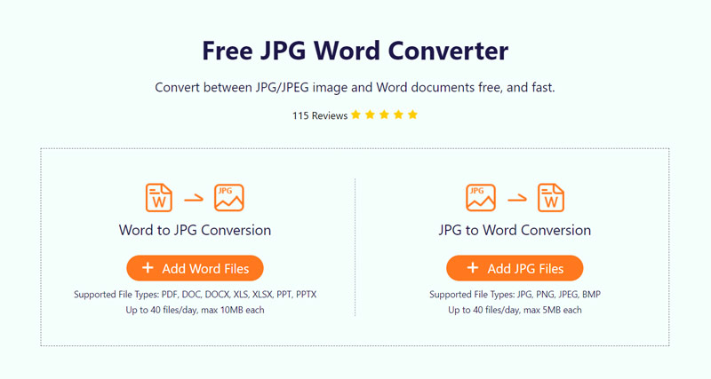 Ir al sitio en línea gratuito de JPG Word Converter
