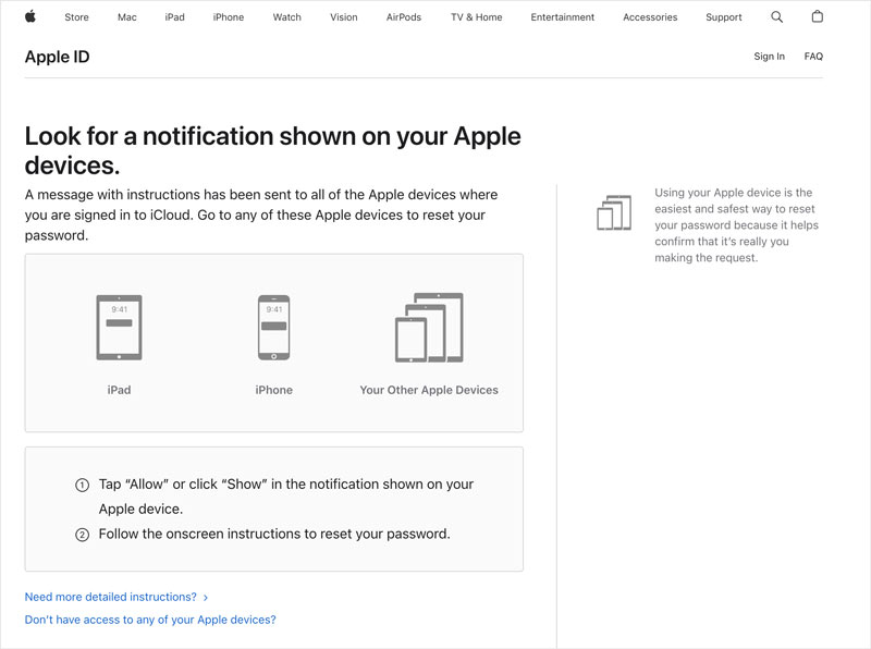 Notificación de Apple Restablecer contraseña de ID de Apple