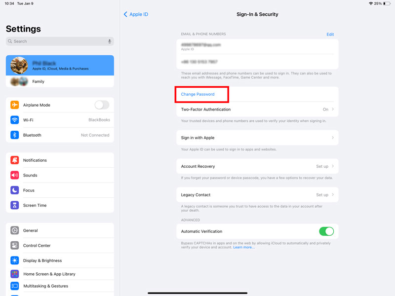 Cambiar restablecer contraseña de ID de Apple en iPad