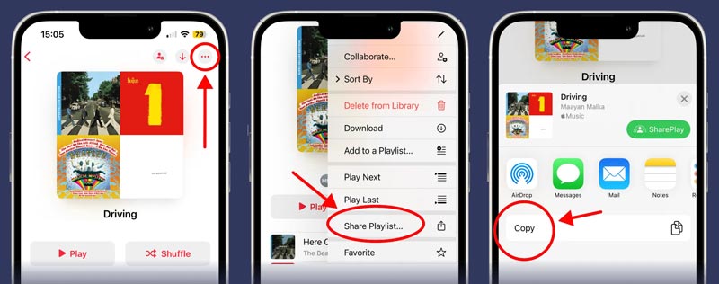 Comparte listas de reproducción de Apple Music en la aplicación.