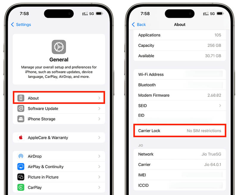 Comprobar el estado del operador del iPhone