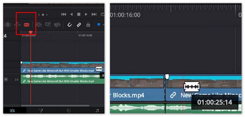 Dividir el vídeo en dos usando la herramienta Blade