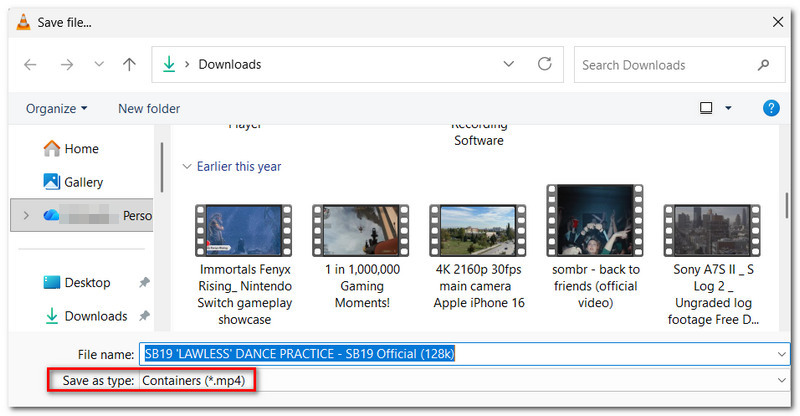 Seleccione la extensión MP4.